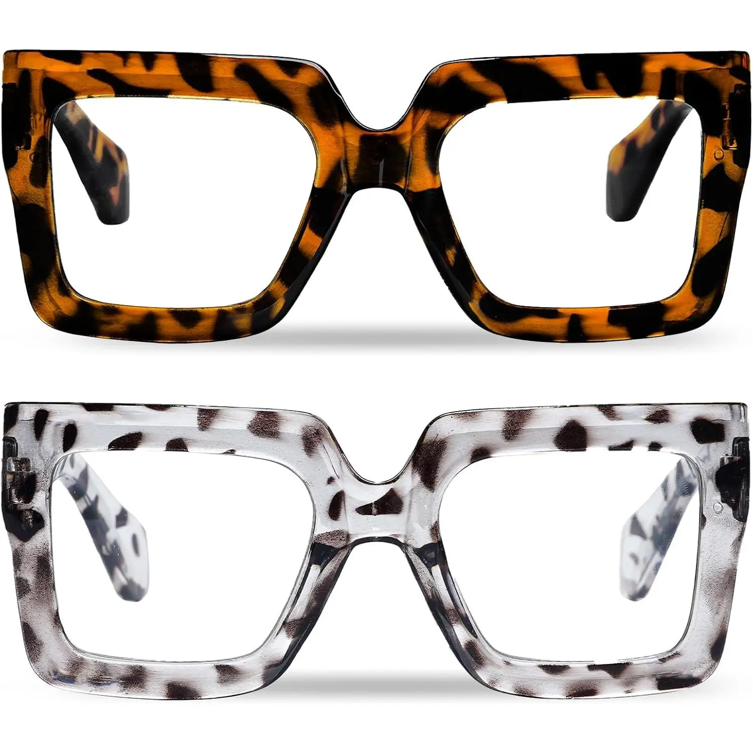 2 count  Square Blue Light Glasses Big Frame  Eyewear Thick Fashion Clear Glasses for Women Fashion