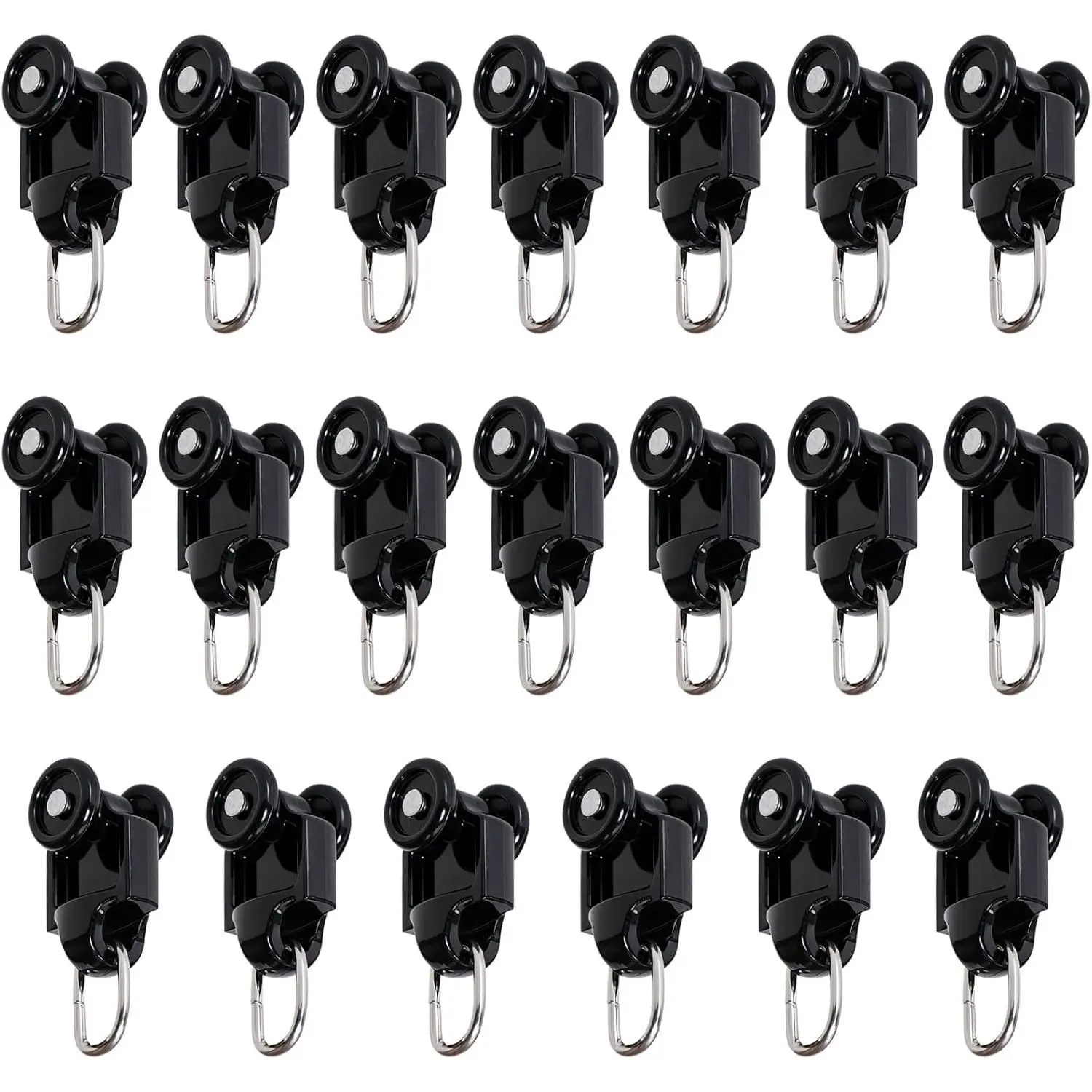 20Pcs Plastic Mute Curtain Track Rollers with Hooks, Black