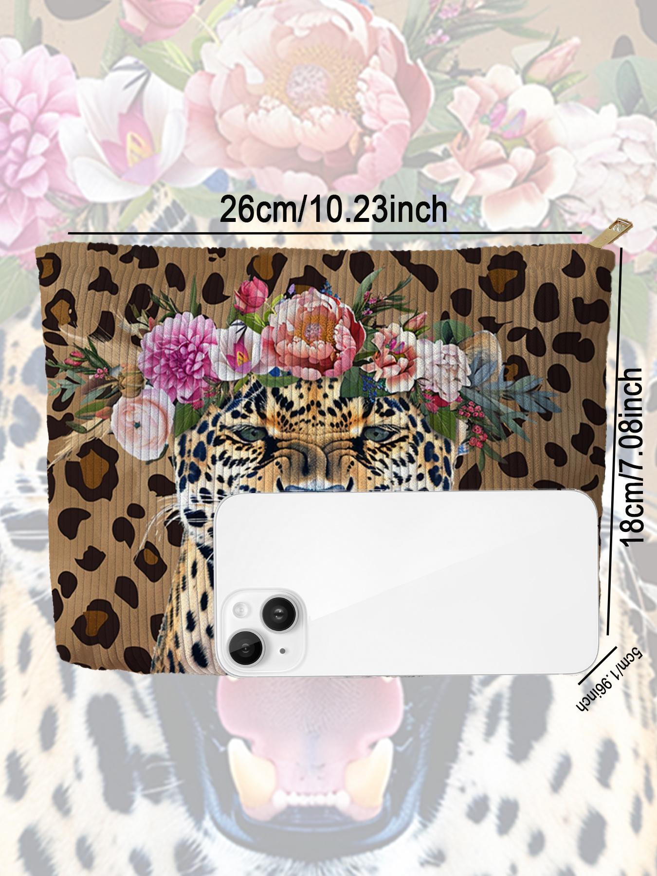Fashion Leopard & Flower Pattern Makeup Bag, Elegant, Casual Versatile Storage Bag, Travel Makeup Bag, Suitable for Women & All Kinds Of Occasions, Elegant Stylish Fashionable Versatile Purse