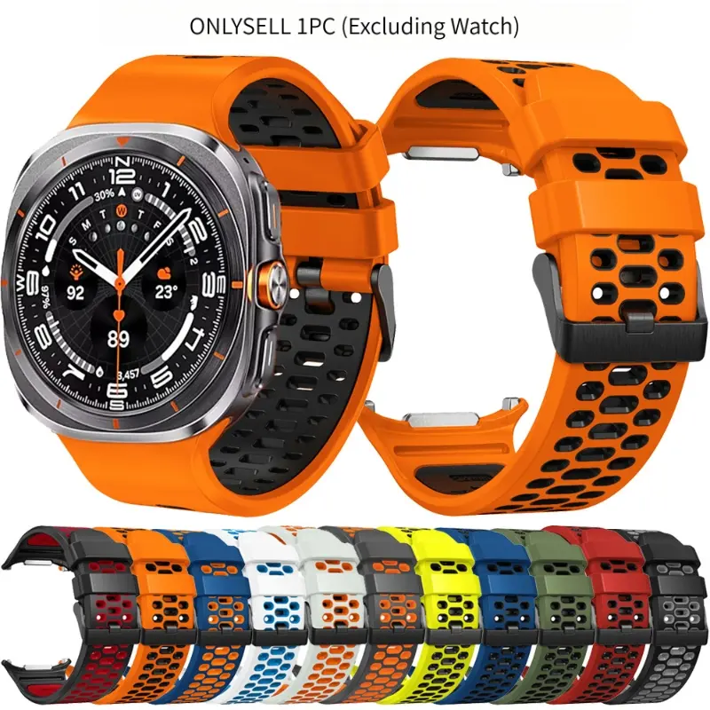 1pc Breathable Two-Tone Silicone Watch Band, Watch Straps Compatible With Samsung Galaxy Watch Ultra 47mm, Soft Adjustable Replacement Sport Wrist Strap For Fitness Running Outdoor Daily Casual Activities (Watch Not Included)