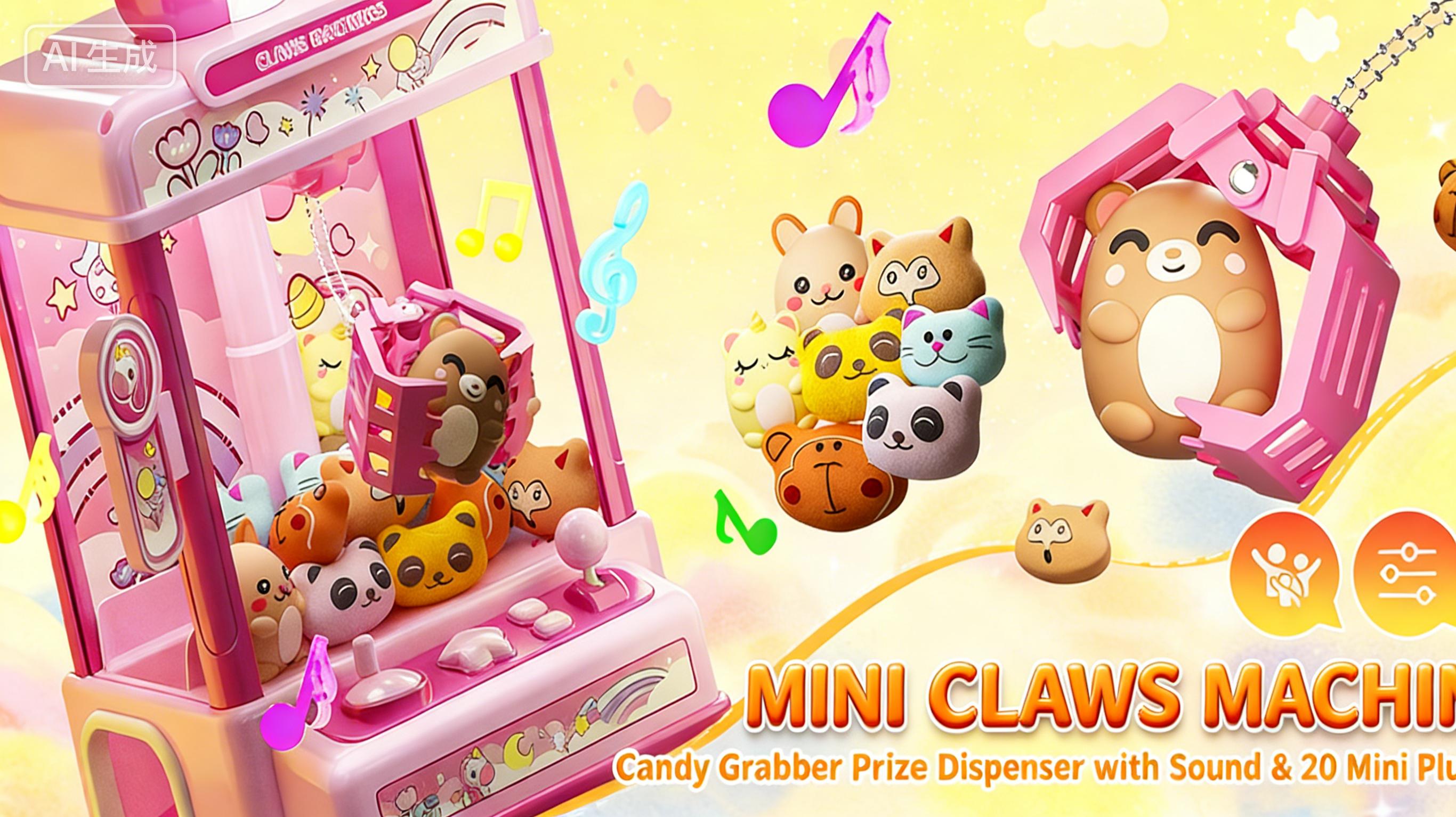 Claws Machines for Kids ,Candy Dispenser Machine,Claws Game Machine for Girls Age 5+, Mini Vending Machines Girls Unicorns Toys with Sound & 20 Mini Plush Toys,Arcades Game Indoor Toy for Home Party Birthday