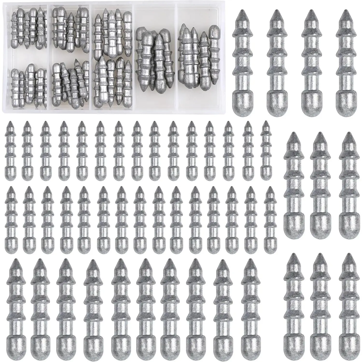 50 count Fishing  Weights Kit Insert Sinkers Wacky Worm Weights for Bass Fishing Soft Plastic Lures  Sinkers Wacky  Neko  Insert Pencil Sinker Weight Kit 4 Sizes