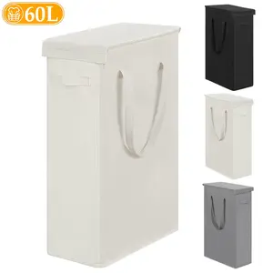 60L Ultra-Thin Laundry Basket, Foldable Design with Handle, Portable Hamper for Dorms & Bedrooms, No Lid/waterproof Cover Options