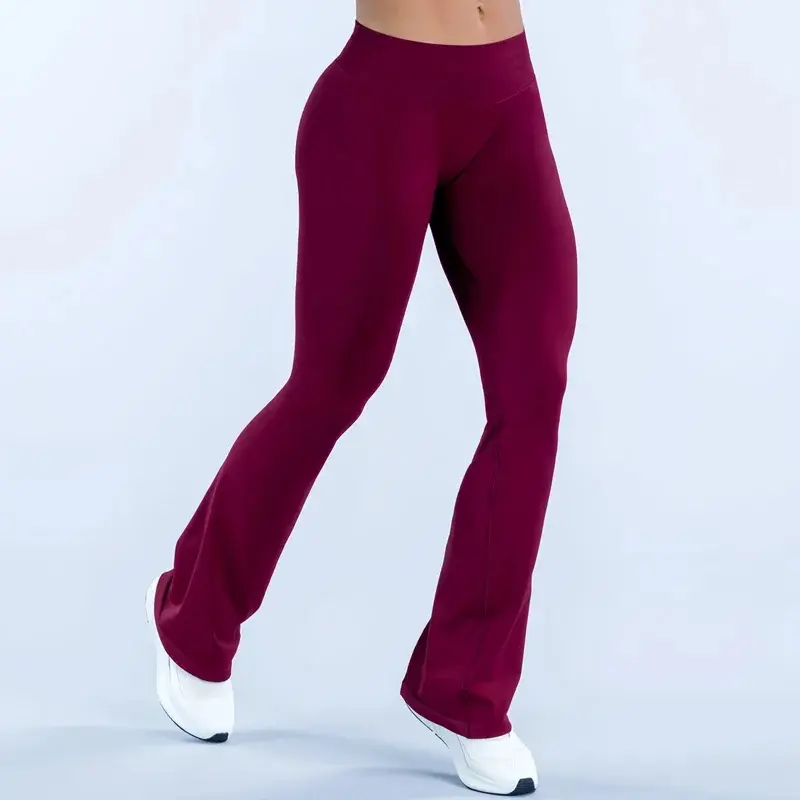 HISTELLO Women's Seamless Flared Cut Leggings - High-Waist, Scrunch Butt Lift, Leggings Tummy Control, Nylon Blend, V-Back, Leopard Print, Bootcut, with Pockets for Gym Yoga Workouts
