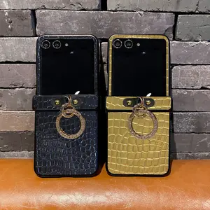 Compatible with Razr 70 Plus/Razr 60 Ultra/Razr 50 Ultra/Razr 50 | Crocodile Texture With Ring Holder Full Wrap Shockproof Flip Phone Case HNZ0558