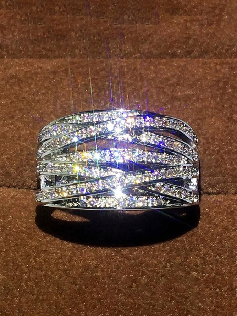 Women's Elegant Rhinestone Decor Wide Promise Ring, Exquisite Trendy Engagement Ring, Chic Gorgeous Jewelry As Gift for Girlfriend, Gifts for Her, Fashion Engagement Rings