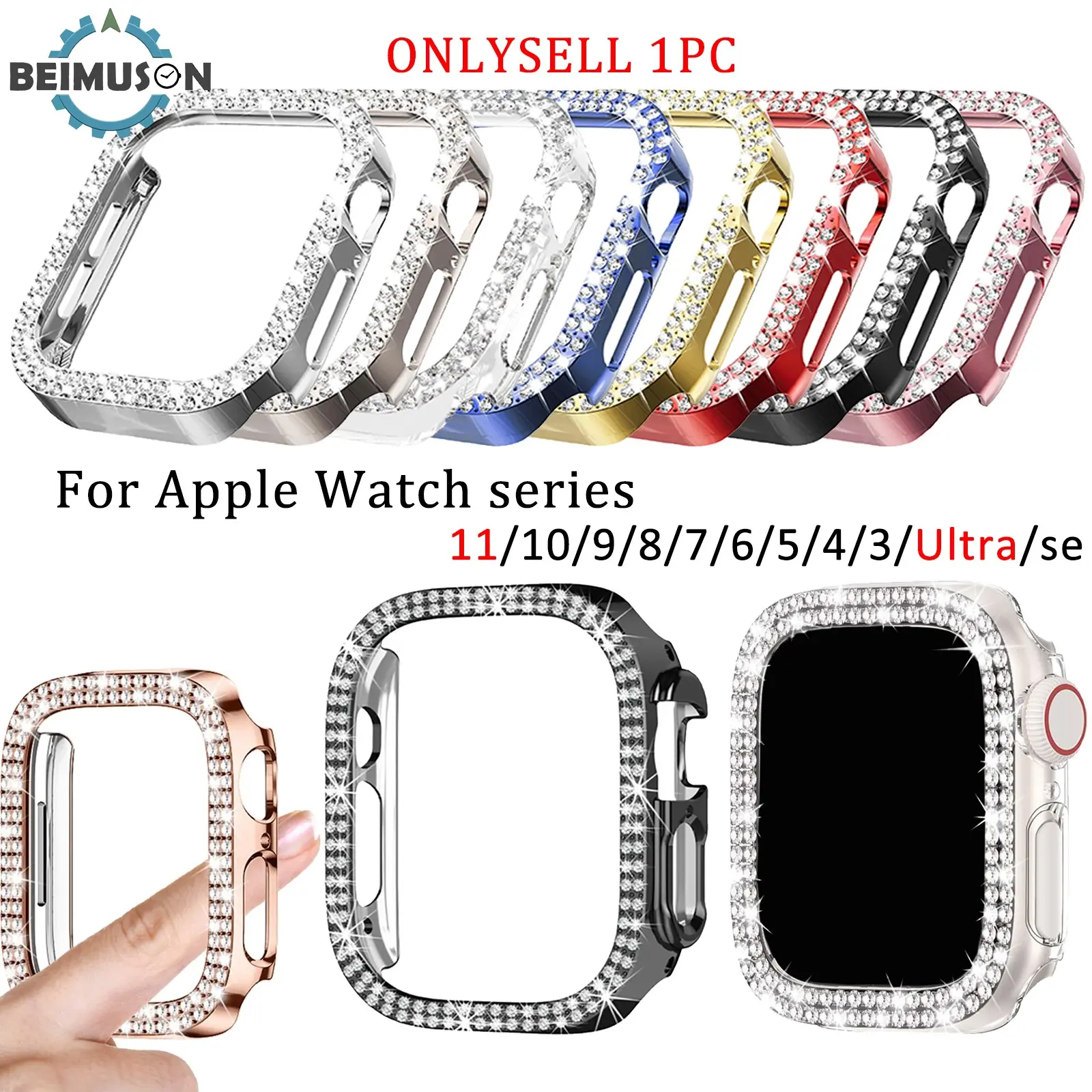 Rhinestone Decor Watch Case, Smart Watch Durable Protective Cover, Watch Screen Cover, Smartwatch Accessories Compatible with Apple Watch Series 10/9/8/7/6/5/4/3 Ultra SE, Wearable, Watch Protector, Protection