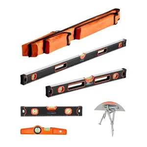 4-Piece Torpedo Level Kit: 48, 24, 16, 10 Inch Aluminum Magnetic Box Level With Fluorescent Light-Up Bubble Vials, 45/90/180 Degree Angles, SAE And Metric Scales, All-Metal Magnetic Levels Set