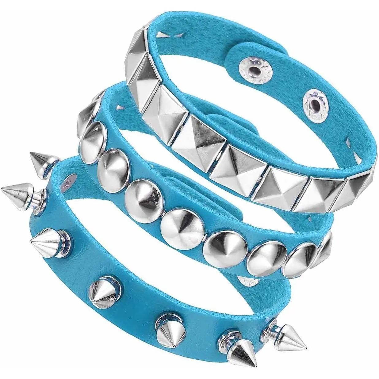 Rock Punk Spiked Faux Leather Bracelet Set, Goth Studded Cuff Wristband Adjustable Bracelets for Halloween Party Favors Grunge Accessories