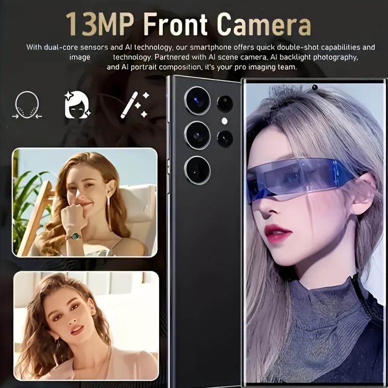 2025 Ultra 5G Smartphone - Unbeatable Performance Android 14, 8+256GB, 8000mAh Battery, 6.8" HD Display, Dual 50MP+13MP Camera, Built-in Stylus, Dual SIM, Fingerprint & Face Unlock, Black, Sleek Modern Design