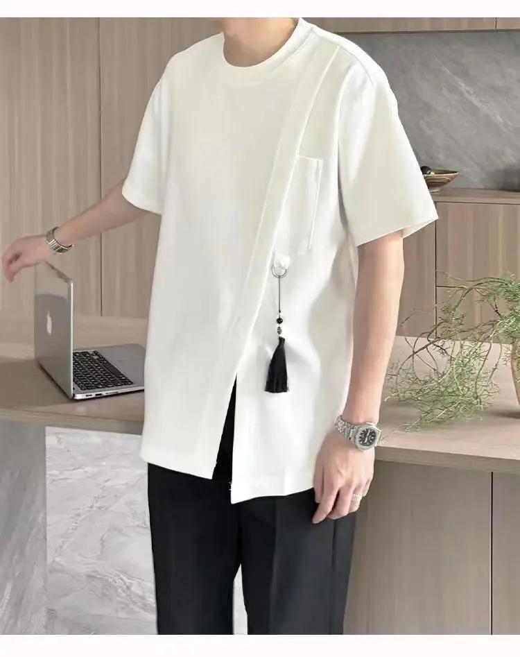 Simplicity Slit Hem Korean Tops Summer Men's Short Sleeve Solid Plus Size All-match Fashion T Shirts Casual Trend Men Clothing
