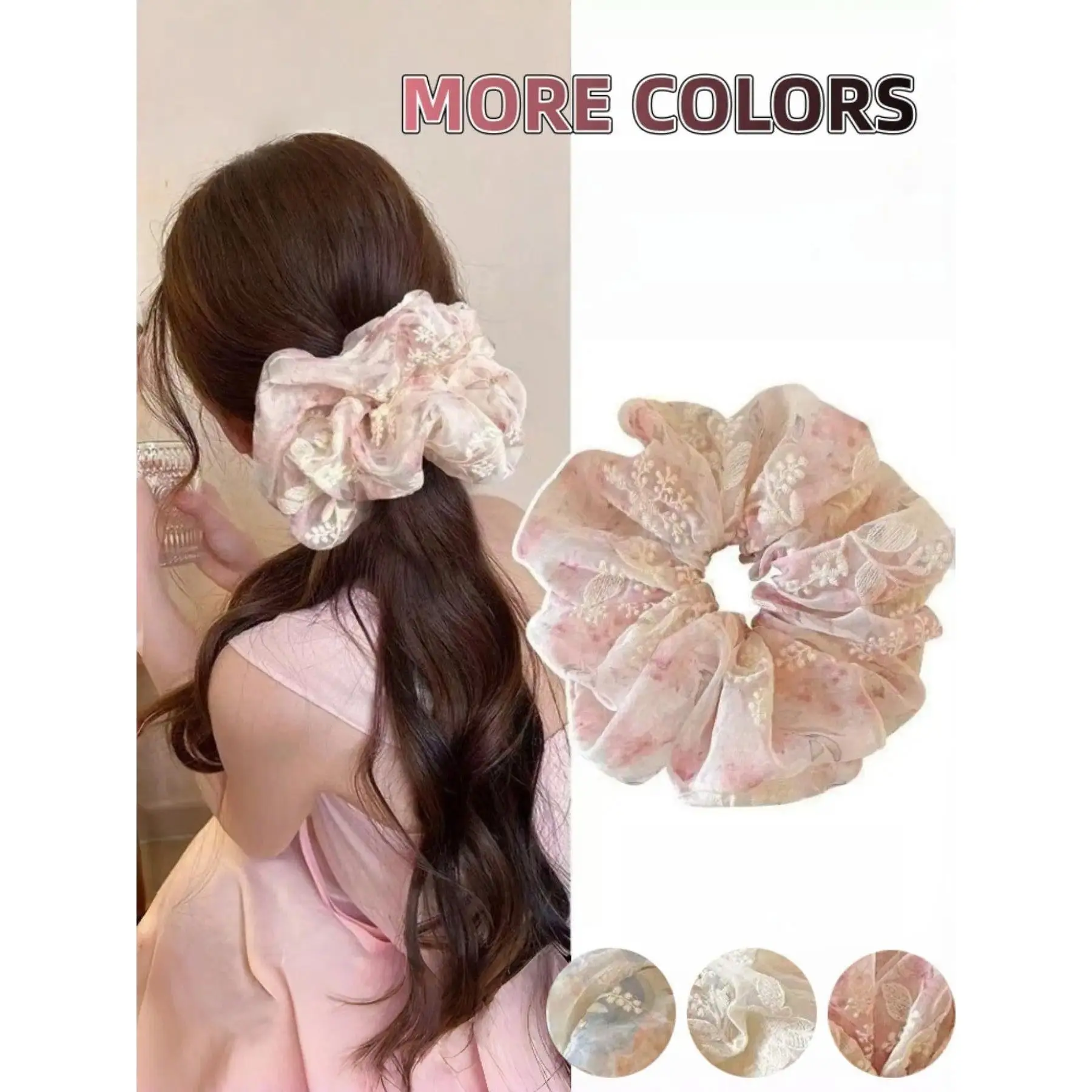Women's 3pc Hairbands & Scrunchies, Boho Style 3D Embroidered Flower Hair Ties on Soft Gradient Fabric, High Elasticity & Comfortable for Daily Use, One Size, Everyday