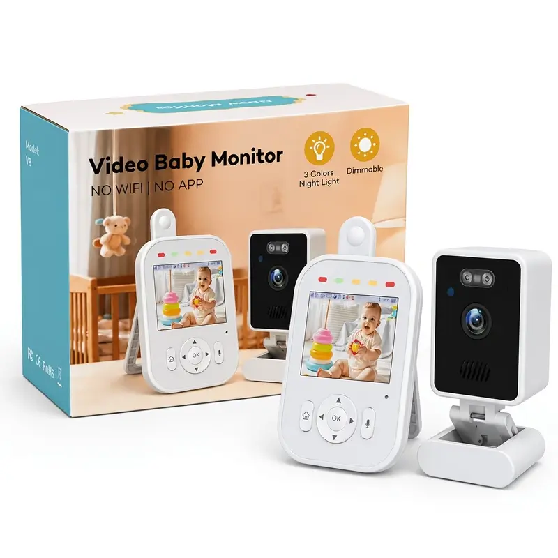 2.8 Inch Monitor, Indoor Surveillance Camera, Bidirectional Voice, No Internet Needed, 720p Real-Time Image, Sound, Temperature, Feeding Alert