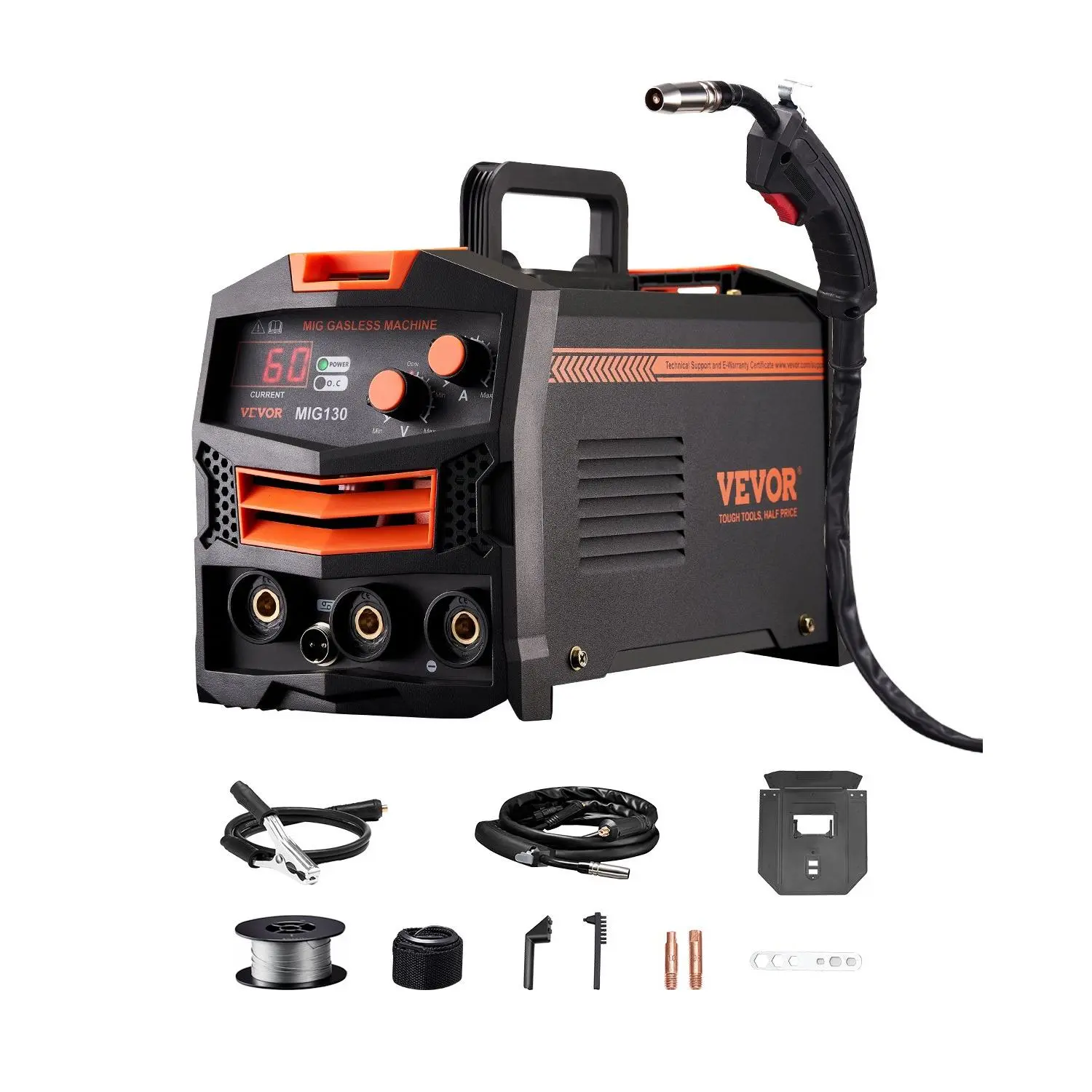 【DealsForYouDays】VEVOR MIG Welder, 130Amp Synergic Mig Welding Machine, 110V Gasless Flux Core Welder Machine, Portable Mig Welder with IGBT Inverter Technology and Digital Display Screen
