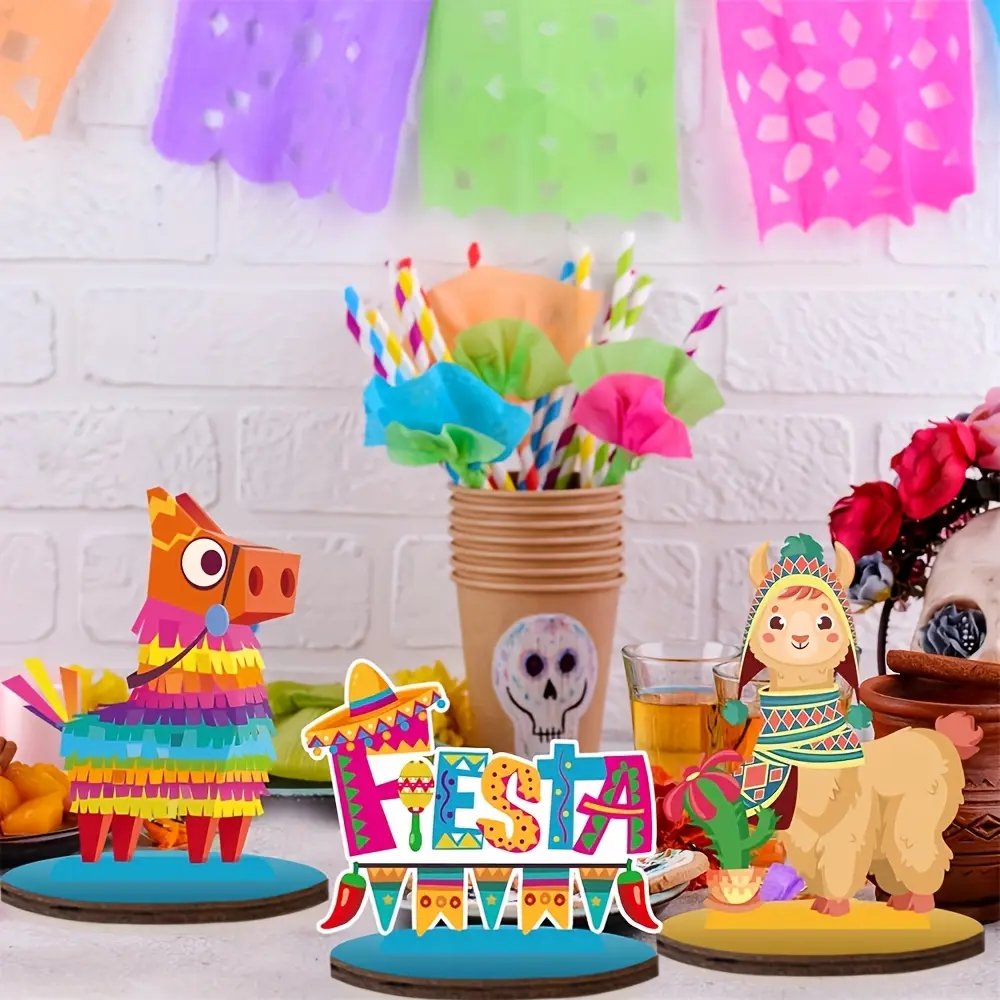 2D Flat 9 Pieces Mexican Carnival Table Centerpieces, Cinco de Mayo Festival Ornaments, Mexican Themed Table Decor, Taco Party Supplies for Carnival & Birthday Party Decoration
