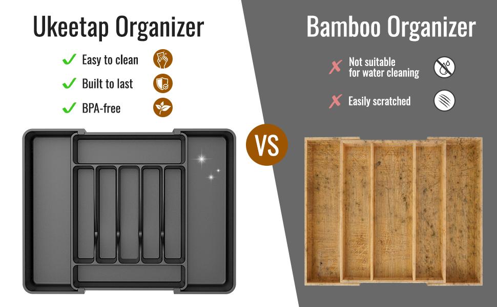 Ukeetap Extra Large Expandable Silverware Organizer BPA-Free Food-Safe Cutlery Flatware Drawer Organizer Adjustable Holder for Spoons Forks Knives White 7-9 Compartments 12.4" to 21" Width