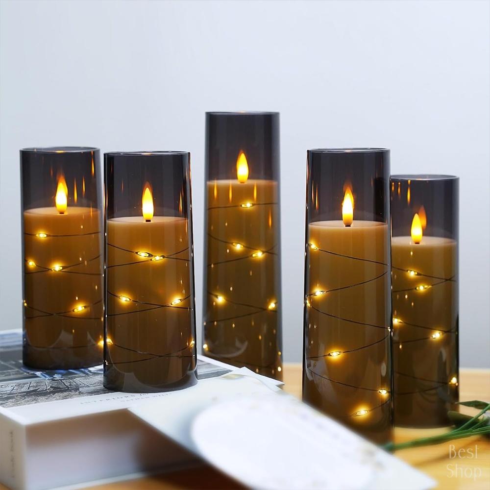 5pcs Flameless LED Candles with Embedded Star String, Battery Operated Acrylic Pillar Candles with Timer and Remote, Flickering Candles for Romantic Ambiance and Home Decoration Mood Decorative,Valentine's Day, Mother's Day 5pcs Flameless LED Candles with Embedded Star String, Battery Operated Acrylic Pillar Candles with Timer and Remote, Flickering Candles for Romantic Ambiance and Home Decoration Mood Decorative,Valentine's Day, Mother's Day