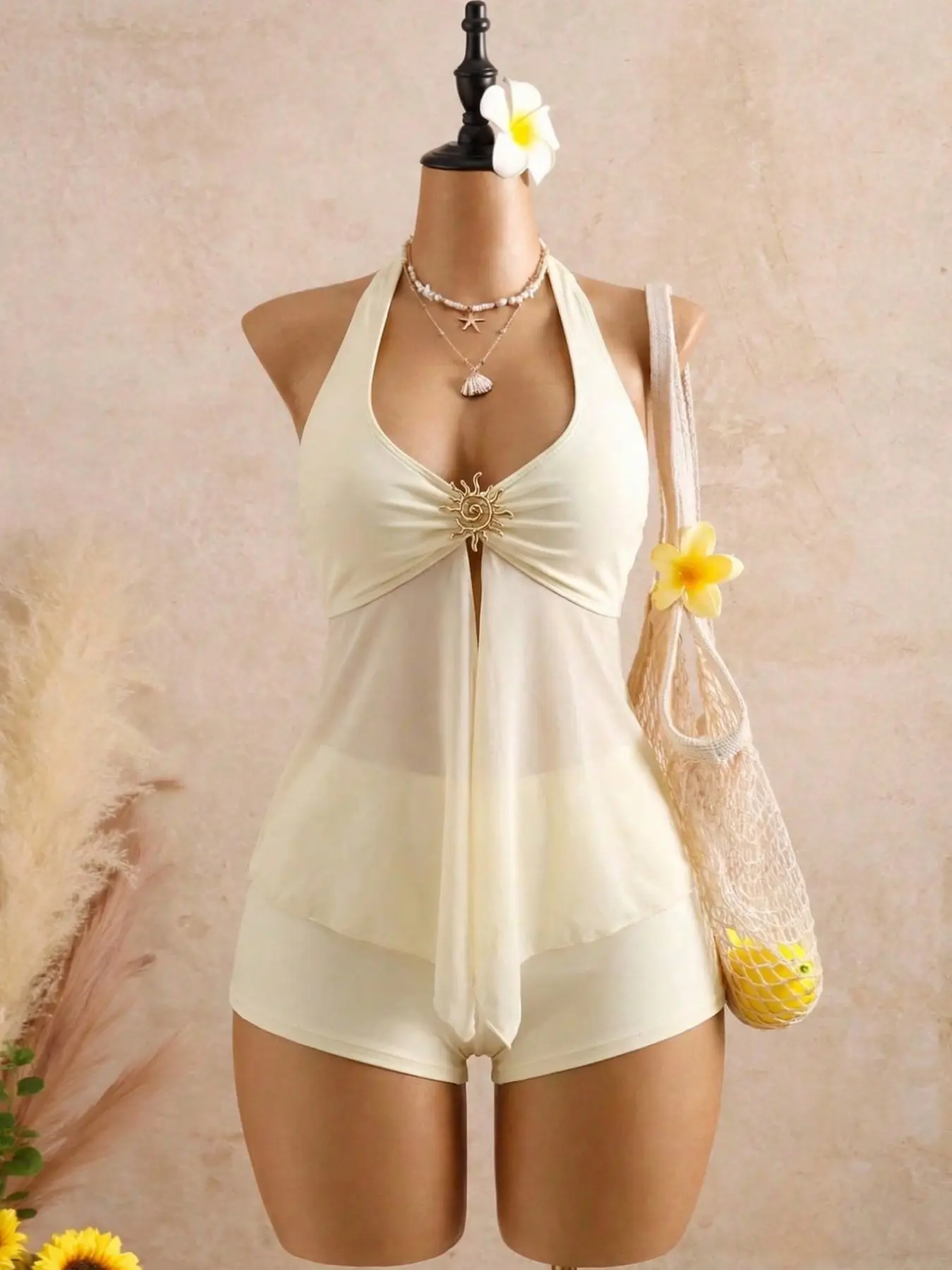 Women's Solid Two-Piece Set, Elegant Fitted Tank Top and Shorts, Perfect for Beach Parties and Vacations, Bikini Swimsuit, Tankini Bathing Suits