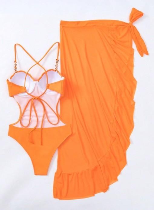 New casual tight-fitting one-piece swimsuit for women, sexy European and American bikini swimwear with skirt for beach vacations, foreign trade