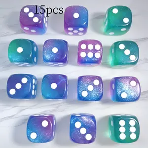 Set of 15 High-Quality 12mm Acrylic Dice, Colorful Two-Tone Design, Perfect for Party Games & Gifts, Ideal for Halloween & Christmas