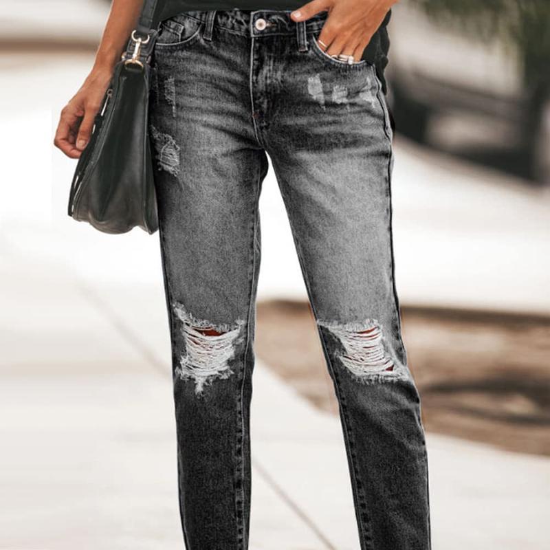 Women's Boyfriend Jeans Stretchy Ripped Distressed Denim Pants S-2XL