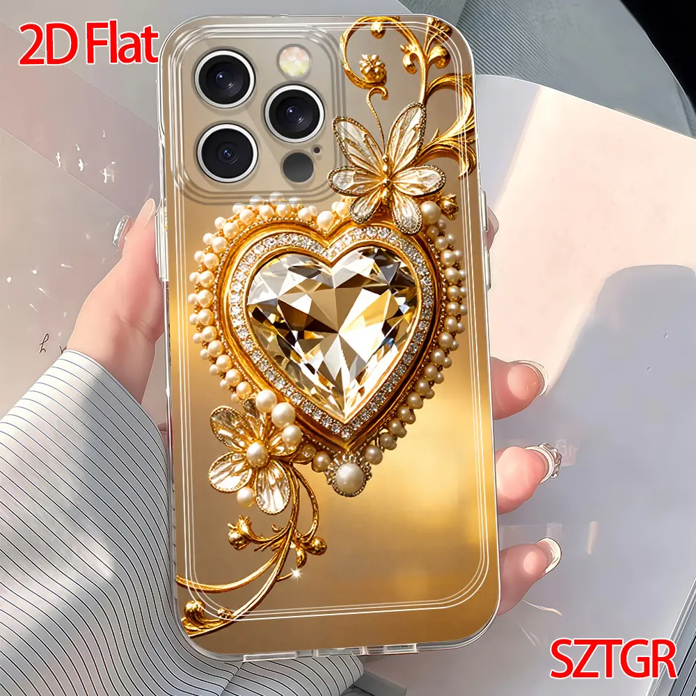 Phone Case: 2D Crystal Diamond Heart Pearl Butterfly Phone Case, featuring an elegant, luxurious, sparkling, and unique design. Compatible with iPhone 11, 12, 13, 14, 15, 16 Pro Max, and 17 Pro Max. Ideal as a holiday gift, the perfect present