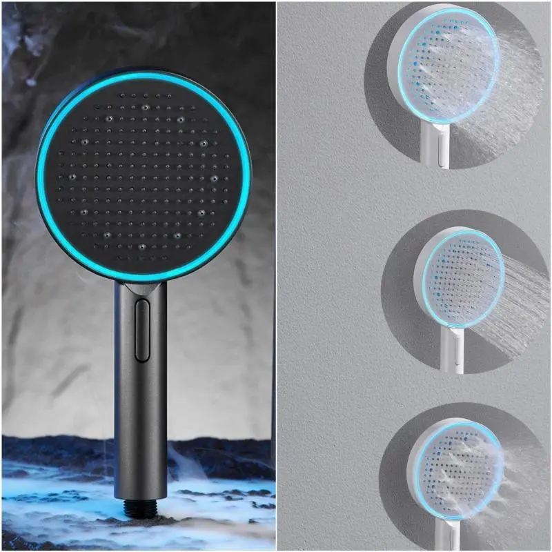 No Electricity LED Shower Head High Pressurized Pommeau De Douche 3-mode Adjustable Spray Water Showerhead Bathroom Accessory