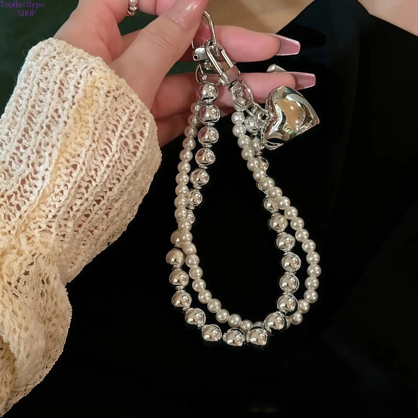 Women's Minimal Solid Heart Faux Pearl Multi-use Aluminum Alloy Phone Chain Charm, Versatile Fashion Accessory for Cellphones, Bags, Keys & Car Decor, Portable Daily Travel Ornament, Sweet Birthday Gift for Her