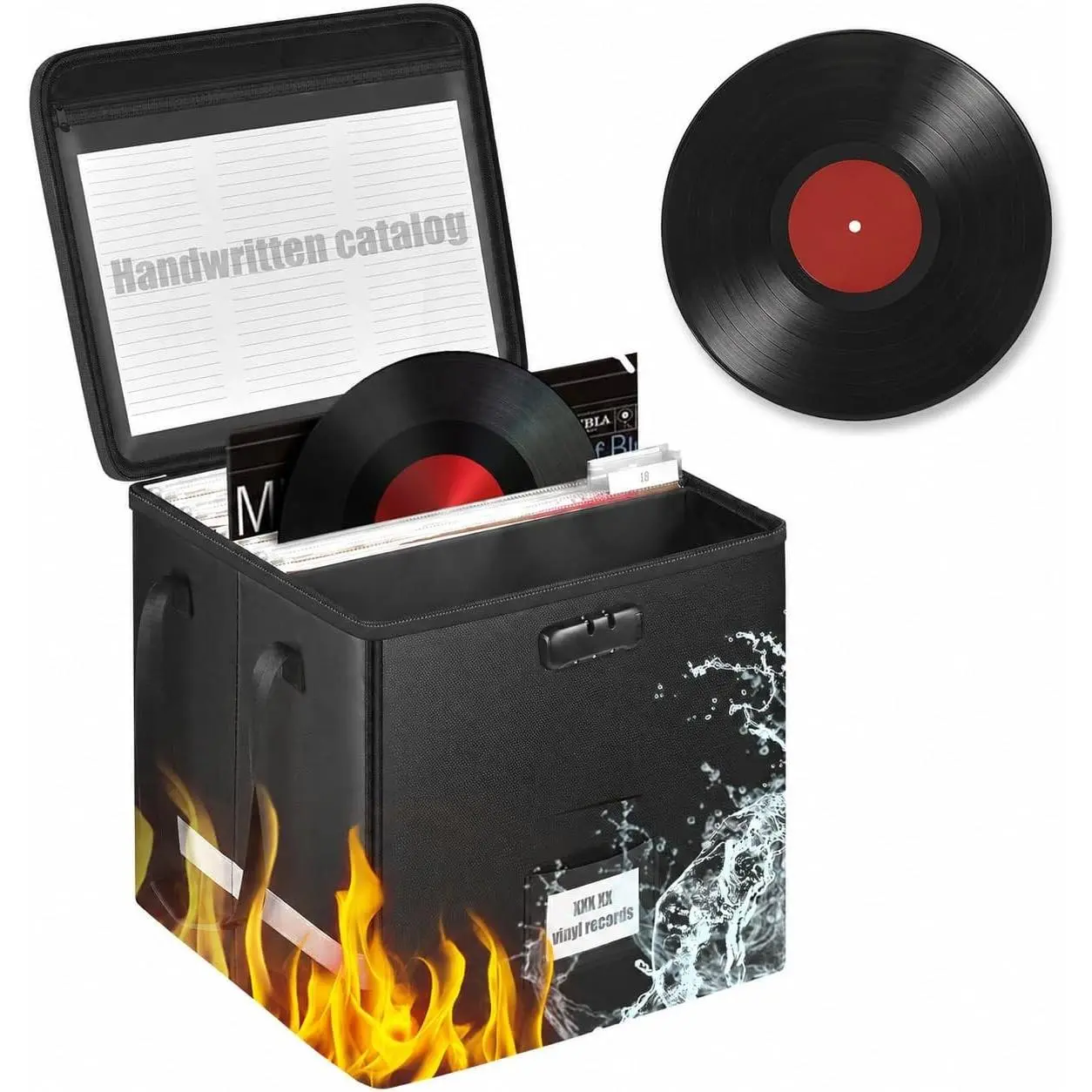Fireproof Vinyl Record Storage Box for 12" LPs with 50 Inner Sleeves