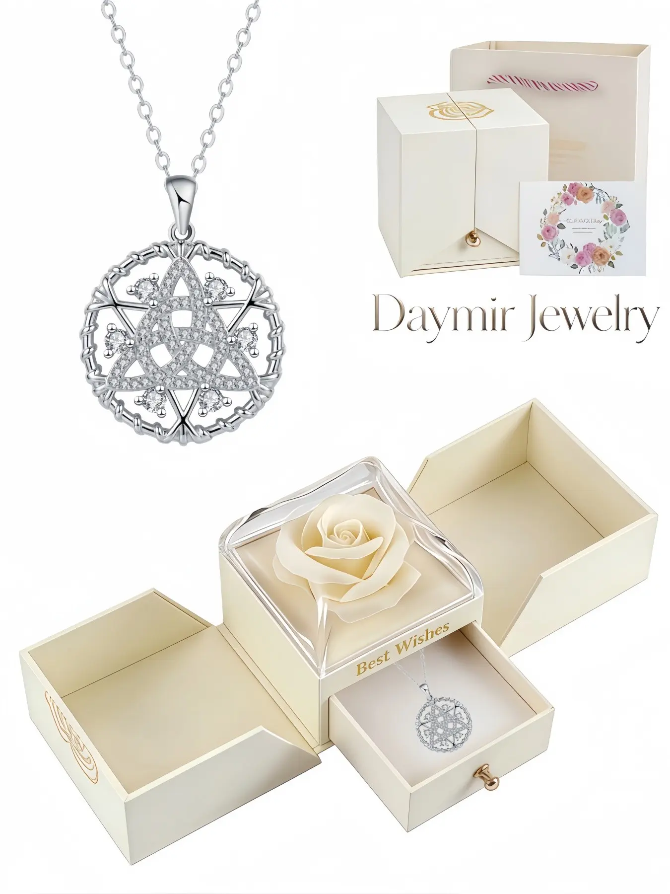 Chic original Celtic hexagram knot rhinestone clavicle necklace, equipped with double‑door preserved rose gift box, lovely present for date nights, Valentine’s Day and Christmas