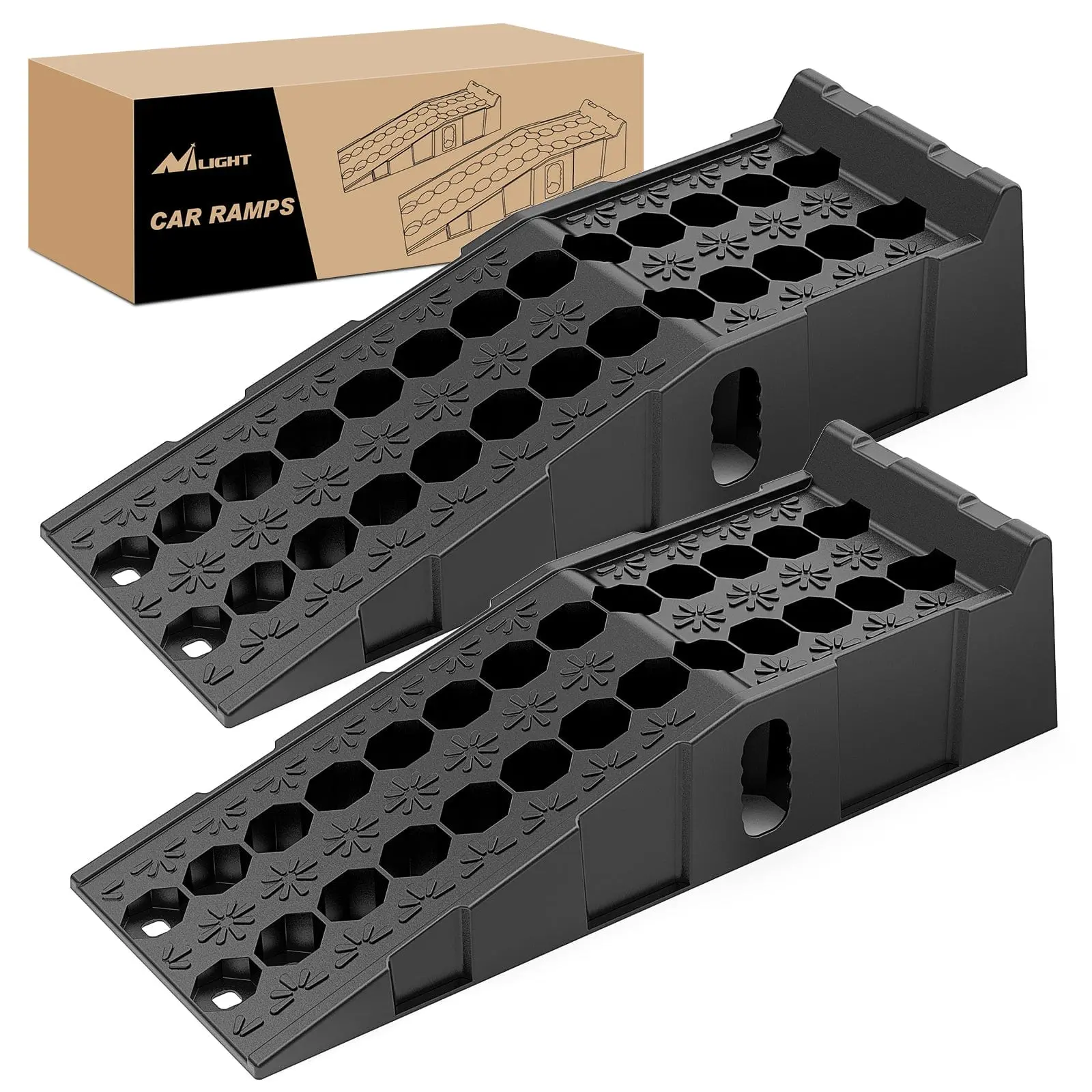 Nilight 6.7In Heavy-Duty Portable Truck Ramps, 16000lb Capacity Vehicle Lifts for Trucks/SUVs, 2-Piece Ramp Set