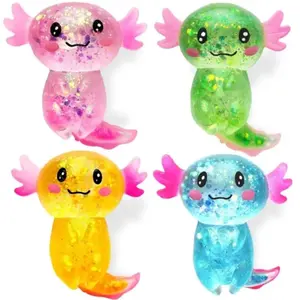 Axolotl Squishy Stress Relief Toy, Glitter Kawaii Squishy Malt Candy-Style Axolotl Fidget, Sensory Squishy Toy for Kids, Teens and Adults, Great Party Favor and Anxiety Relief
