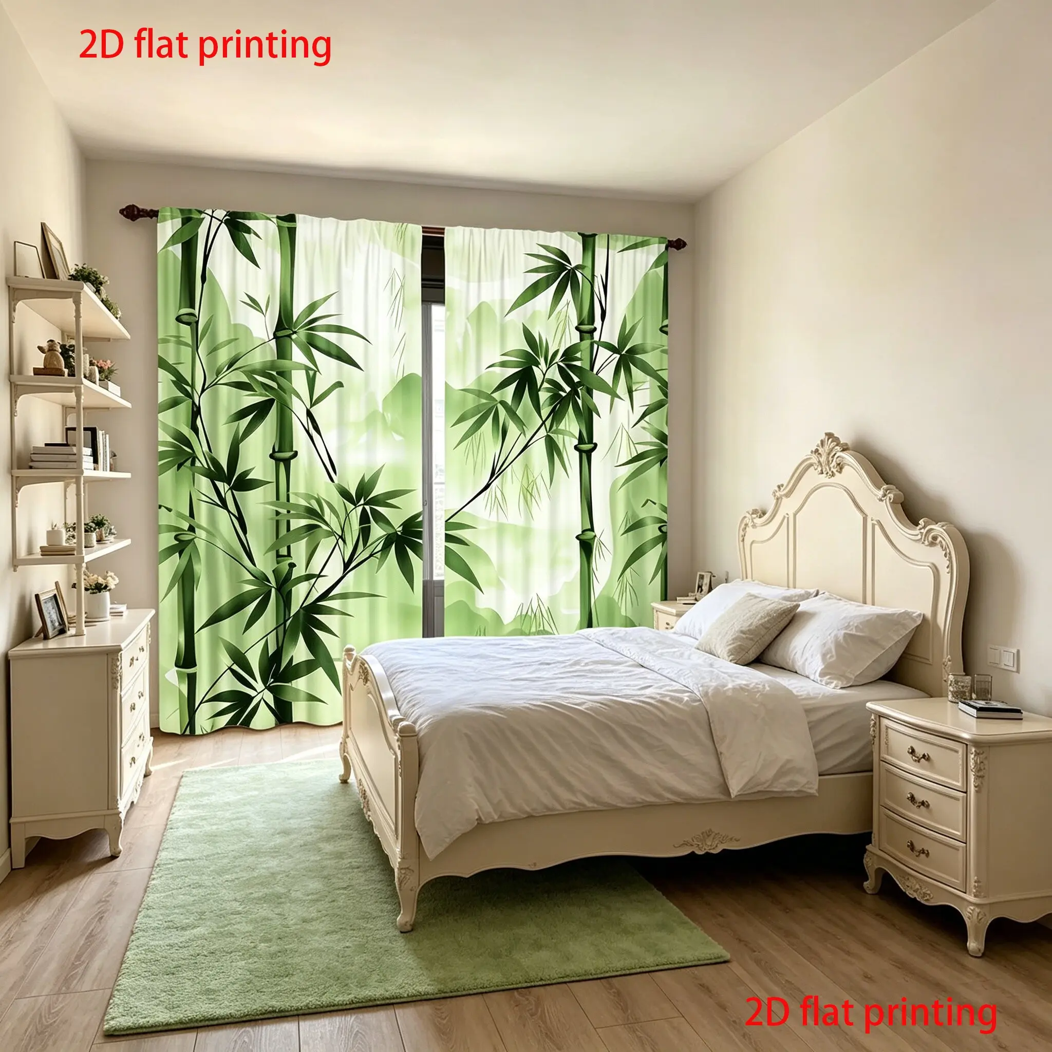 2-Piece Bamboo Forest Digital Print Curtains, Semi-Transparent Polyester Fabric, Rod Pocket Design, Easy Care, Suitable for Living Room & Bedroom