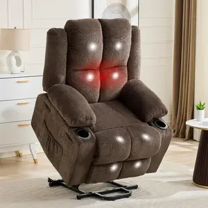 Garvee Oversized Power Lift Recliner Chair with Massage and Heat, Adjustable 155° Lay Flat Electric Recliner with Stand Assist and 2 Cup Holders, Brown, Ideal for Living Room Comfort