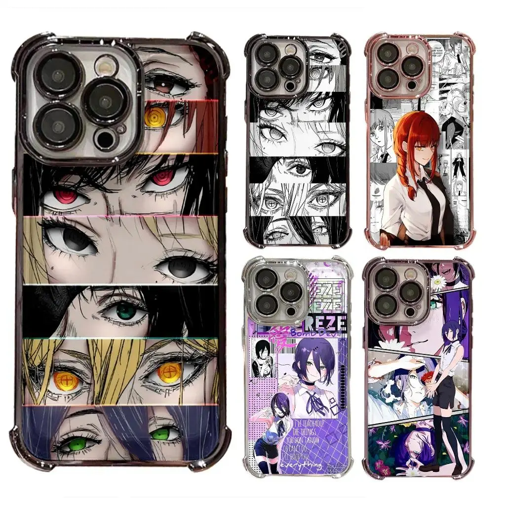 Anime Chainsaw Man Cool Eyes Makima Reze Phone Cases for iPhone 17,16,15,14,13,12,11,Pro,Max,Plus Phone Cover Black Silver Shockproof Protective Cover Gift For Birthday Christmas Halloween