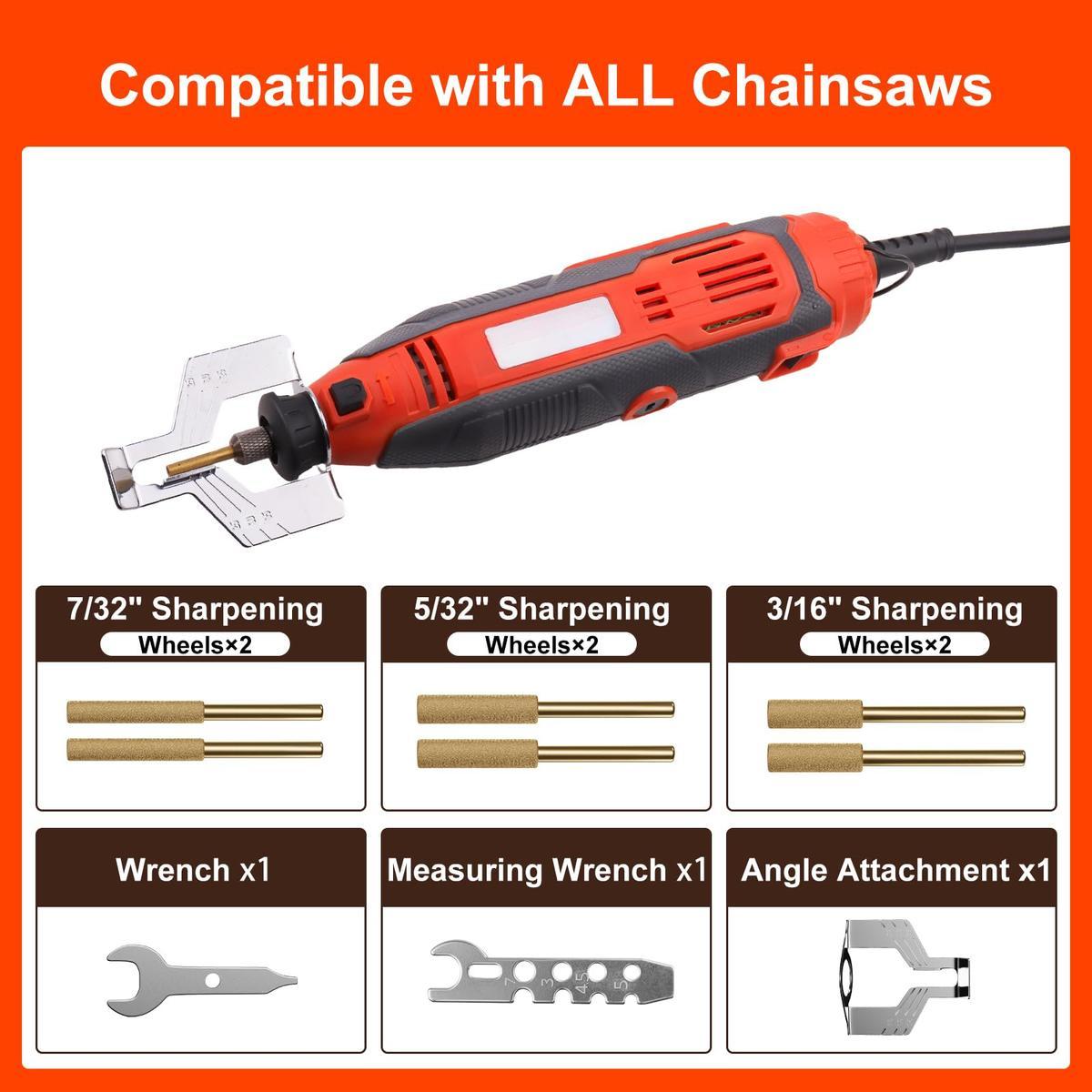 Electric Chainsaw Sharpener Kit, 3 in 1 Chainsaw File 180W Power Chain Saw Blade Sharpener Tool Titanium