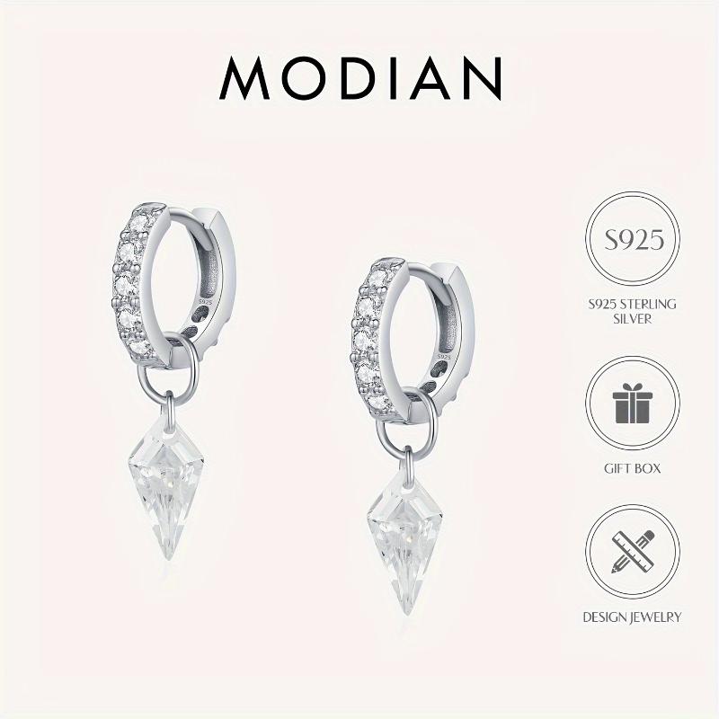 Elegant MODIAN 925 Sterling Silvery Hoop Earrings with Sparkling Cubic Zirconia Charm - Hypoallergenic, Perfect for Parties & Vacations