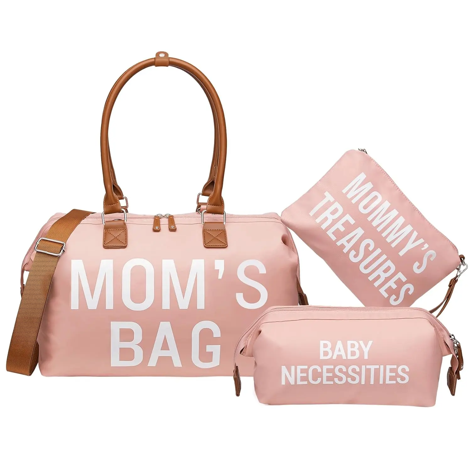 Printed Women's Large Capacity Mommy Diaper Tote Bag with 2 Organizer Pouches, Pink Baby & Maternity Bag for Hospital, Weekender Travel, Large Capacity Bag