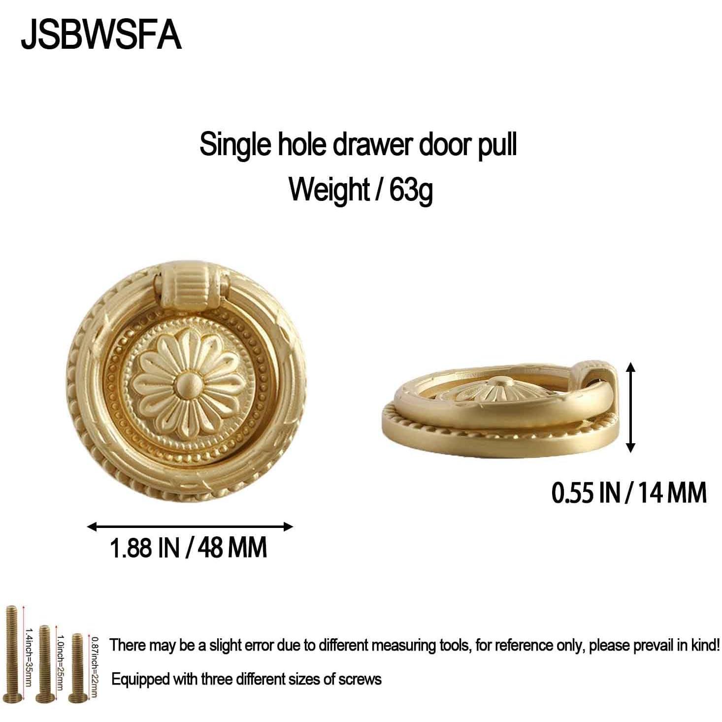 JSBWSFA 2 count Ring Drawer Knobs Brass Retro  Flower  Brass Cabinet Knobs Dresser Cabinet Pull Ring  Cabinet Knobs Knobs for Dresser Drawers Single Hole Knob