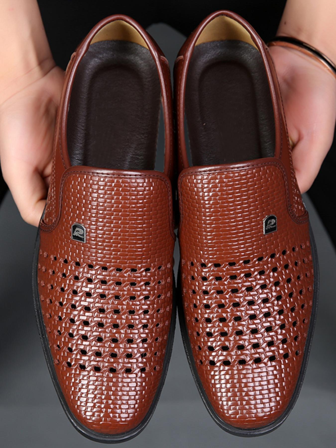 Men's Summer Hollow Out Shoes, Breathable PU Leather Formal Shoes, Business Office Casual Outdoor Footwear, Less Than Ankle Height, Rubber