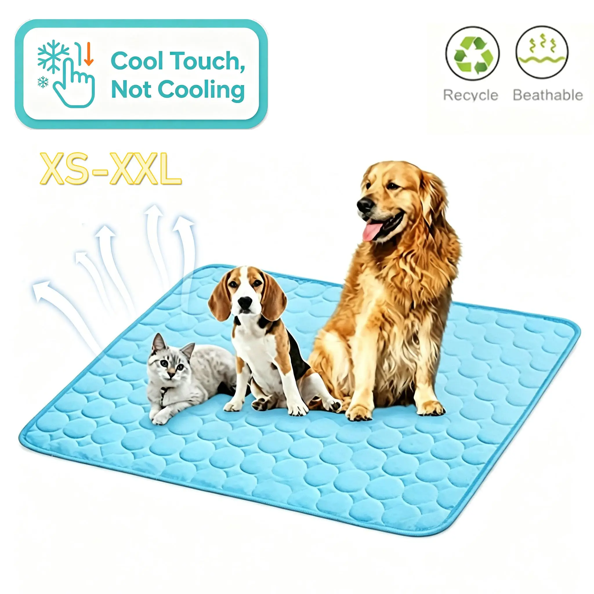 Cool Touch Dog Pad XS-XXL, Ice Silk Mat with Cooling Sensation, Non-Slip & Machine Washable Summer Comfort Mat for Small to Large Pets, Universal Fit, Breathable Washable Pet Bed, Polyester Fiber Filling, Summer Car Seat Small House Cover