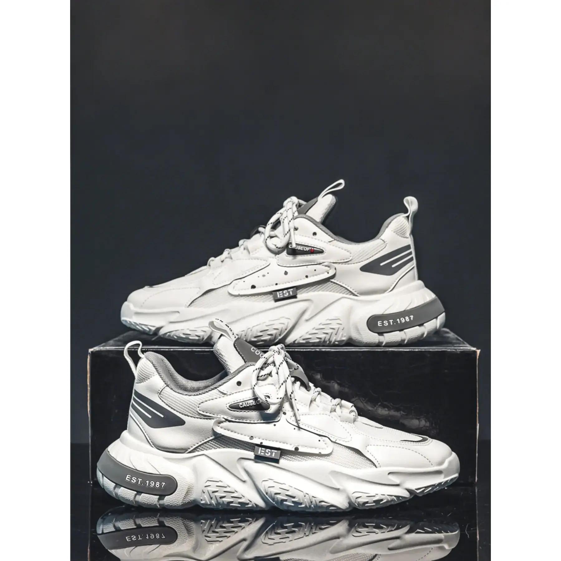 Men's Retro 90s EST.1987 Chunky Dad Sneakers, Breathable Mesh & Leather, Streetwear Casual Shoes for American Trendsetters