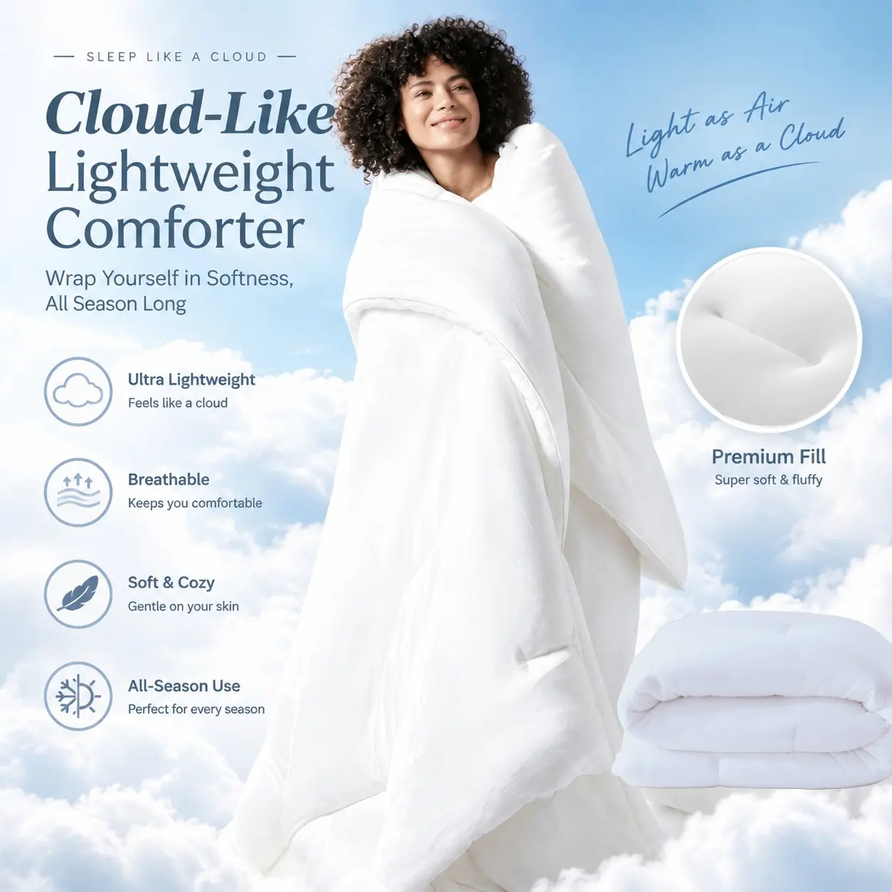 Cloud Blanket, Lightweight and Fluffy Like Cotton Candy, Soft and Breathable, Low Allergy and Antibacterial, Perfect for Fall and Winter