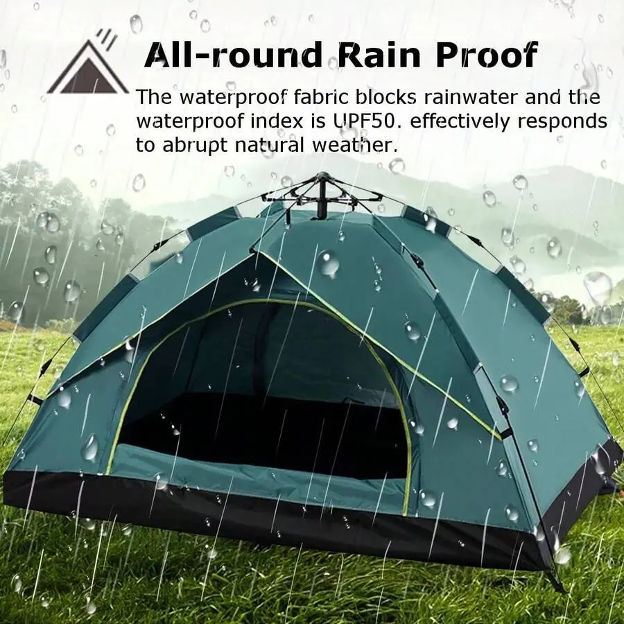 ​3-4 Person Automatic Camping Tent Hiking Instant Canopy Pop Up Tents Waterproof,Instant Easy Up Double Layer Anti-UV 2 Doors-Instant Family Tents For Camping Hiking & Traveling