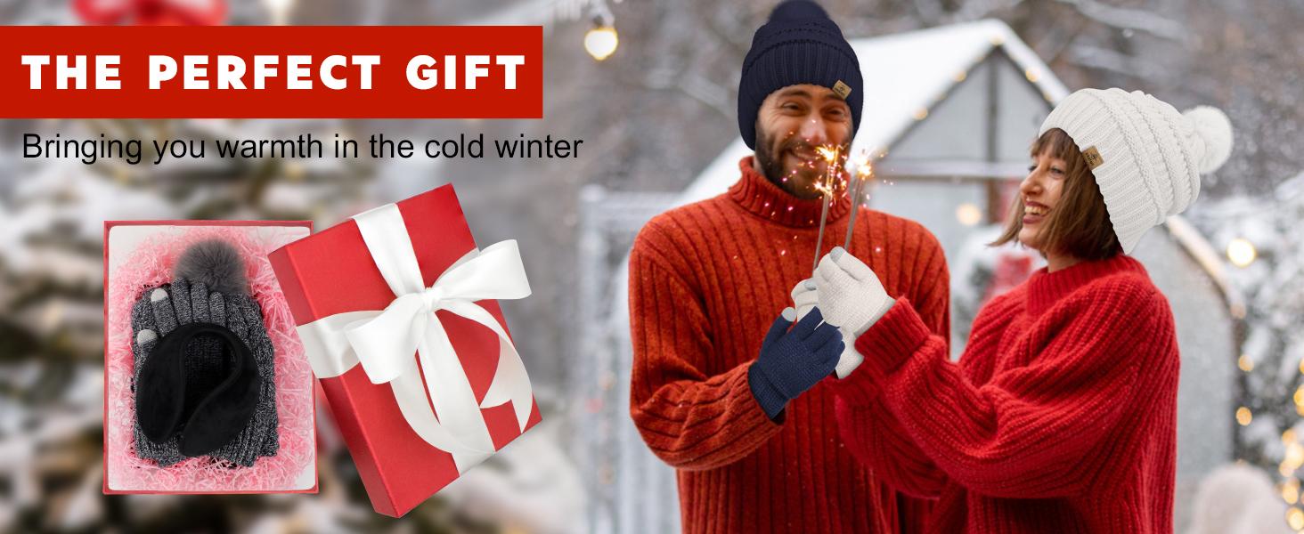 Adults' Knitted Beanie, Scarf & Touch Screen Gloves Winter Warm Set - Christmas, Cycling, Skiing Mobile Phone Accessory Compatible Cold Weather Gear
