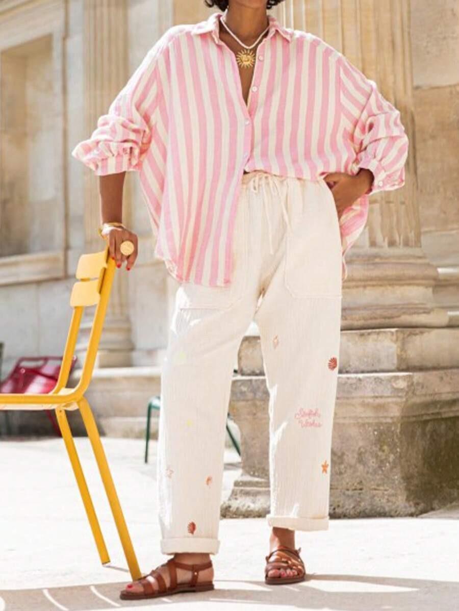 2026 European and American autumn and winter new long-sleeved button-up cardigan women's striped shirt women's vintage striped