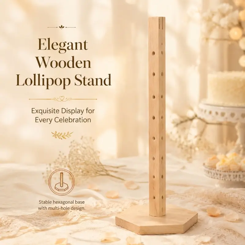 Elegant Wooden Lollipop Stand | Multi-Hole Hexagonal Base Display Holder for Cake Pops, Candies & Party Favors