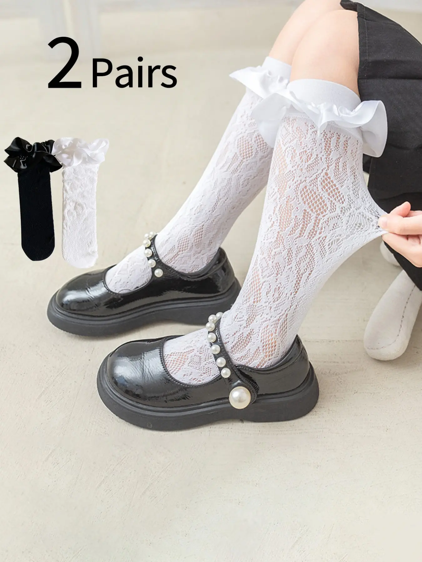 2 Pairs Loli Girl Lace Mid-Calf Socks, Child Ruffle Ankle Socks, Hollow Out Princess Socks, Jk Socks, Japanese Style Sweet Cute Anklet Socks