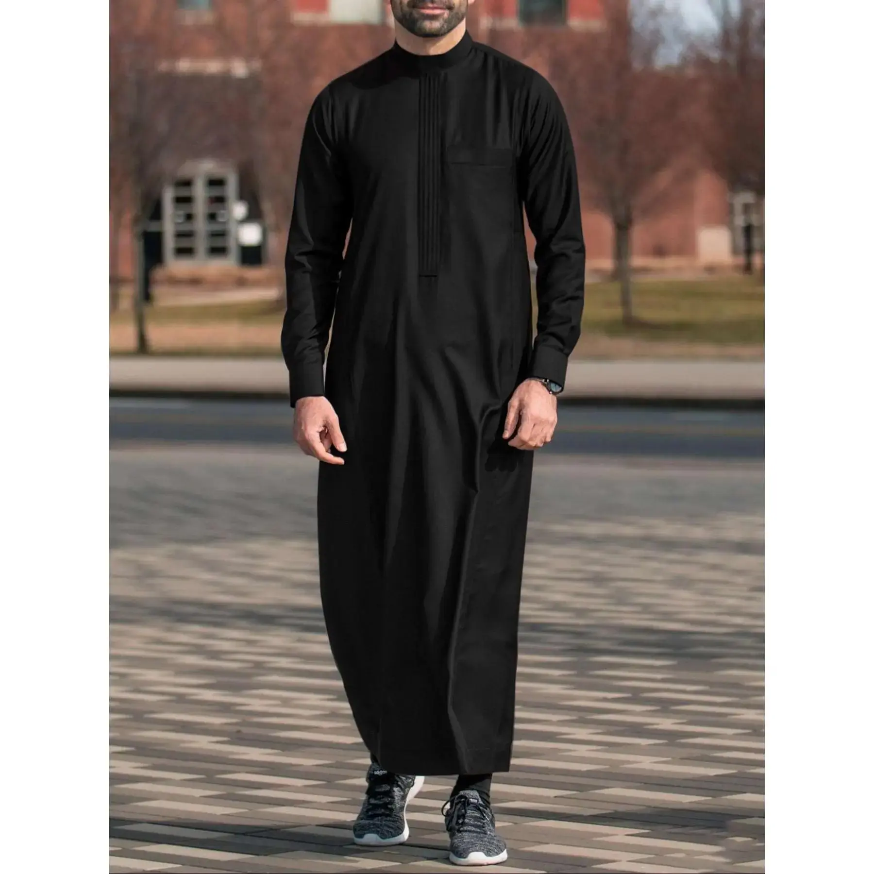 Middle Eastern Arabic Long Robe, Medium-Length Sleeve Embroidered Men's Muslim Robe, Traditional Islamic Clothing for Men, Authentic Saudi Thobe