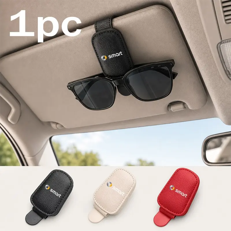 Smart Car Sunshade Sunglass Holder, Multi-Functional PU Leather Dashboard Mount, Car Interior Storage Accessory, 1 Piece